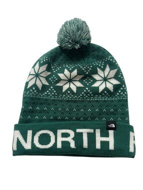 The North Face Ski Tuke Beanie Pompom Hat Adult One Size Green White